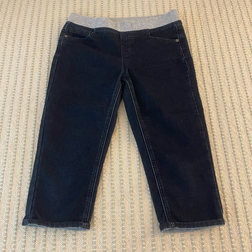 Justice Blue Jean Capri Pants with Gray Knit Waistband - Size: 14
